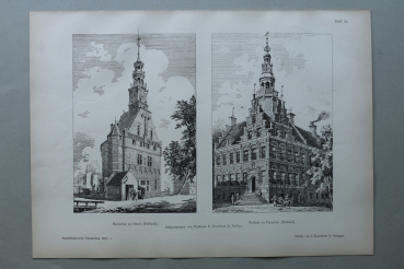 Holzstich Architektur Hoorn Franecker 1887 Hafenthor